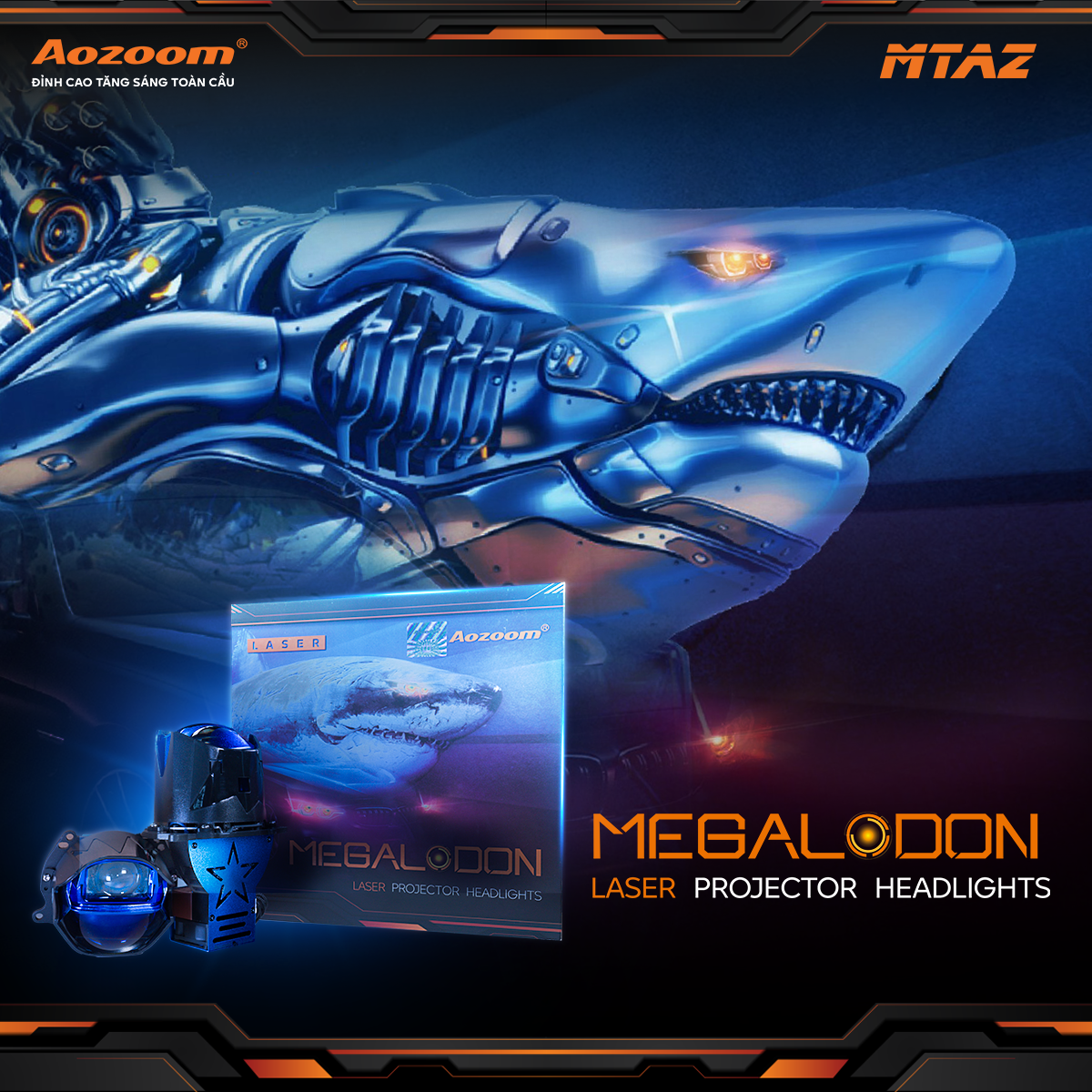 Đèn projector Aozoom Megalodon dành cho nâng cấp ánh sáng ô tô