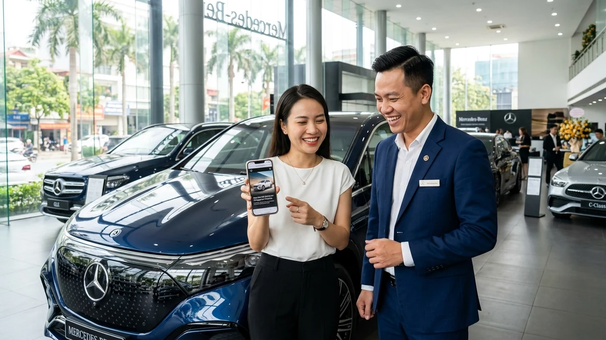 Thiết kế website showroom ô tô chuẩn SEO – Tối ưu chuyển đổi khách hàng 6 Khách hàng hài lòng trải nghiệm thực tế xe tại showroom sau khi tra cứu thông tin qua website